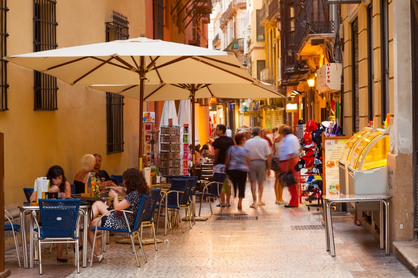 Outdoor dining on the street in Malaga