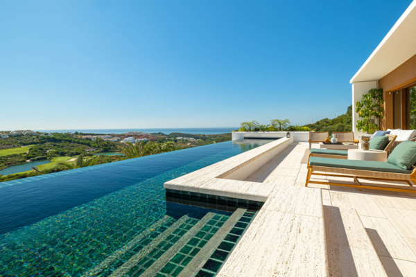 Modern Infinity Pool with Green Glazed Tiles