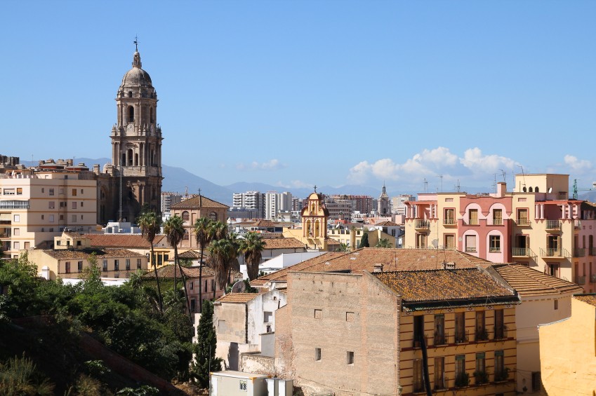 View of rooftops and tower of Malaga cathedral