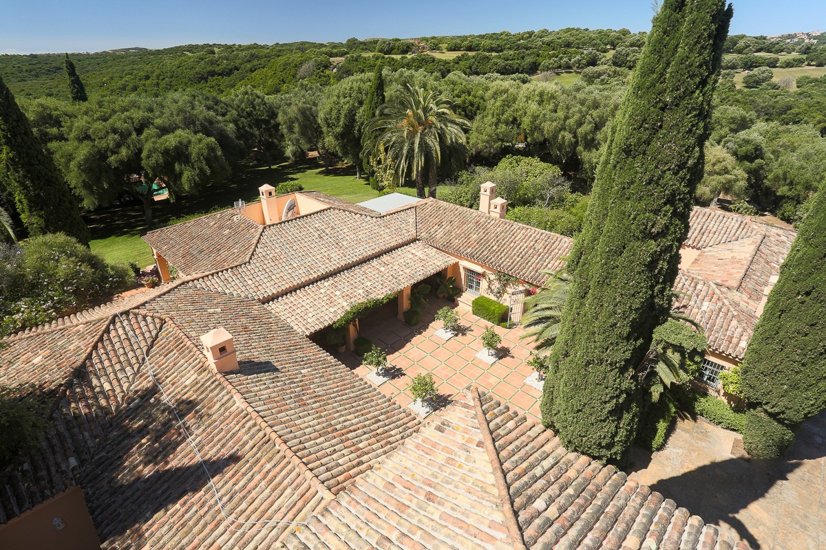 Aerial shot of villa and Sotogrande countryside Aerial view of El Chorrito and Sotogrande countryside villa rental