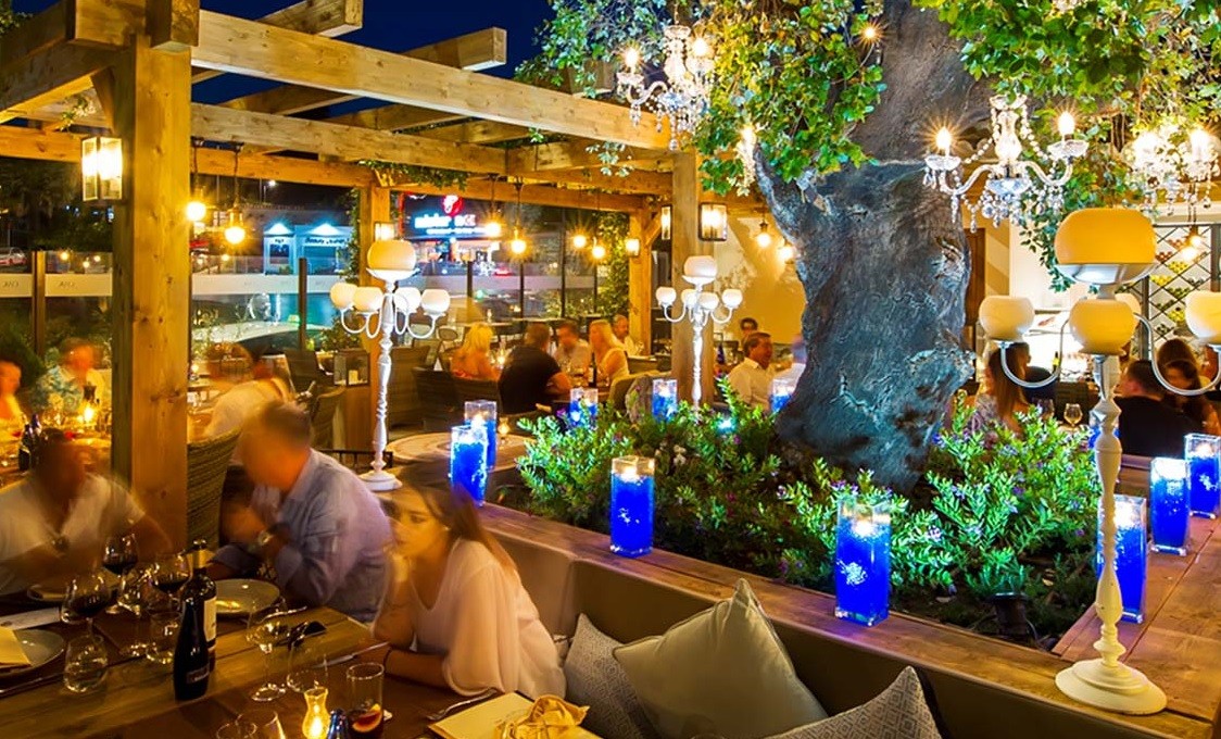 Terrace dining area at Oak, Puerto Banus