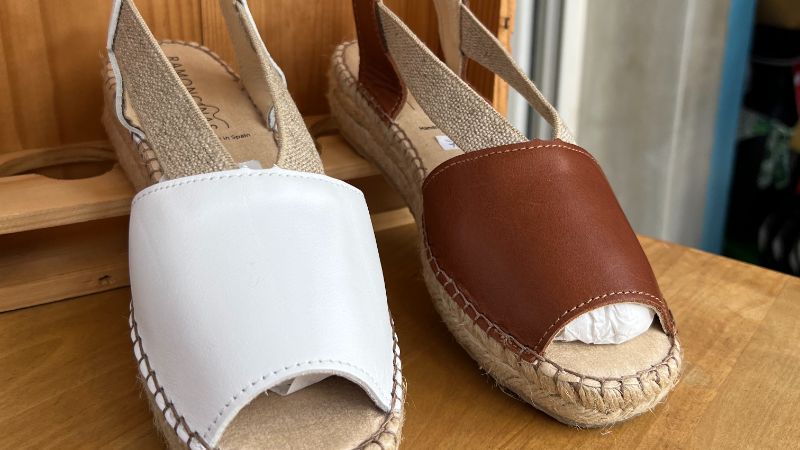 Brown and white leather handmade espadrilles