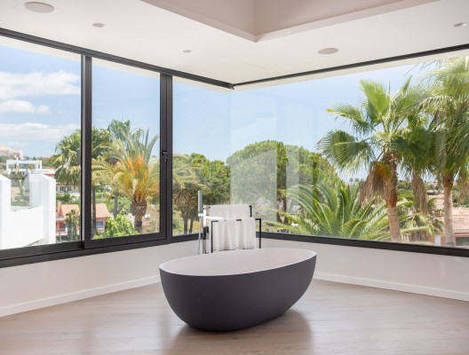 Villa Bacchus luxury villa Puerto Banus master bath with view