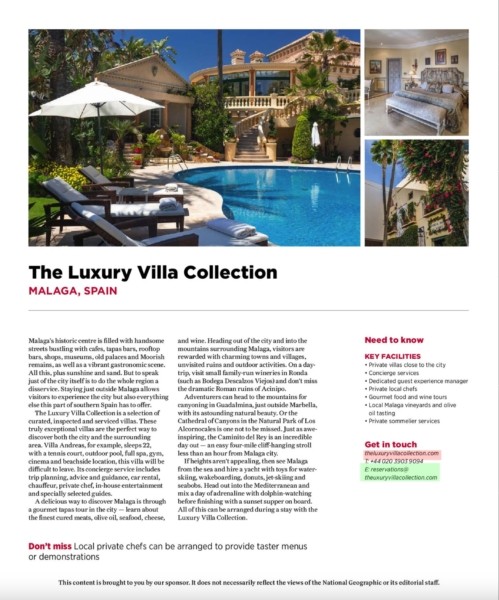 Villa Andreas featured in Natioal Geographic Traveller