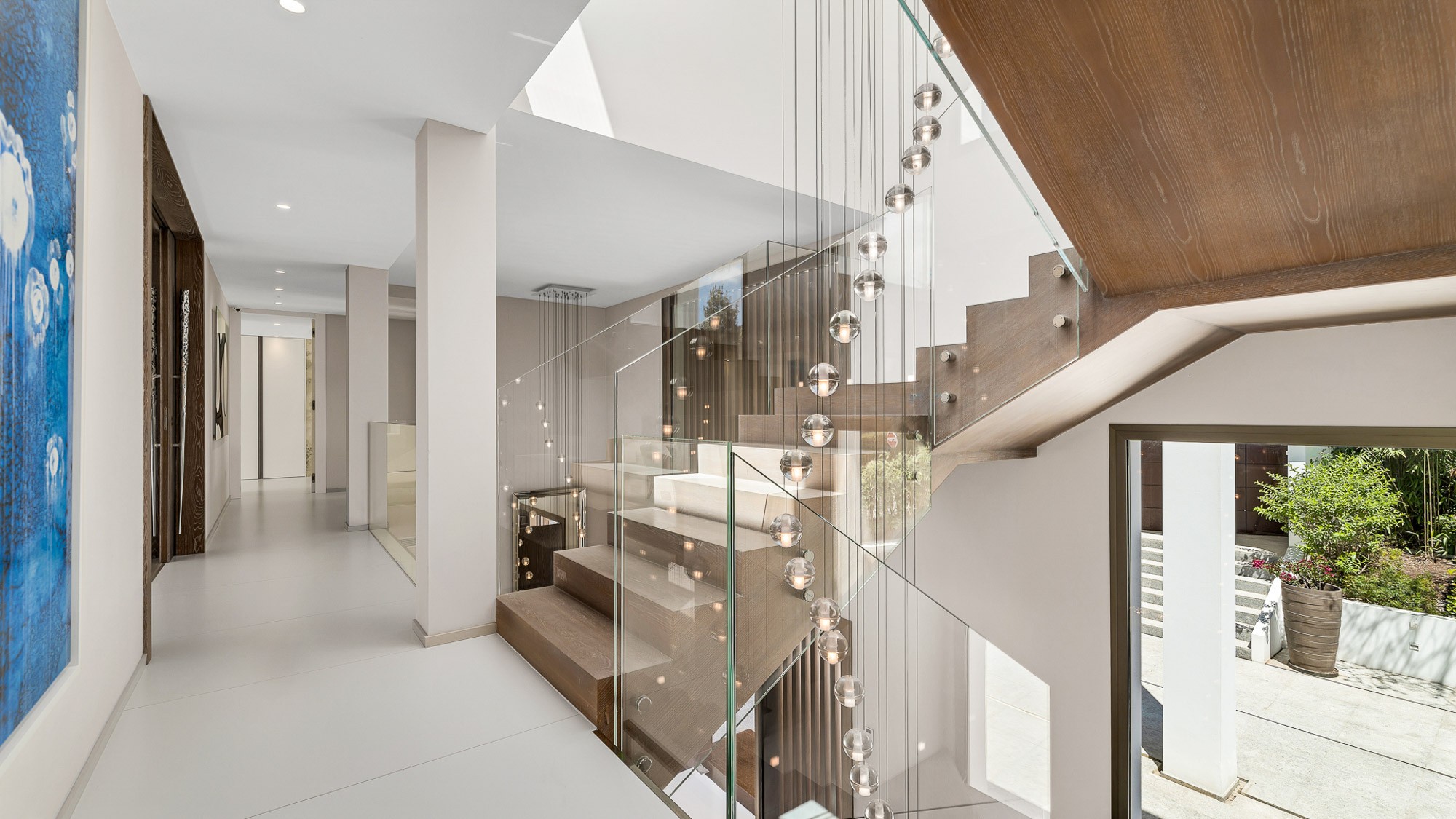 Villa Talaia Modern Glass Panelled Staircase and Hallway