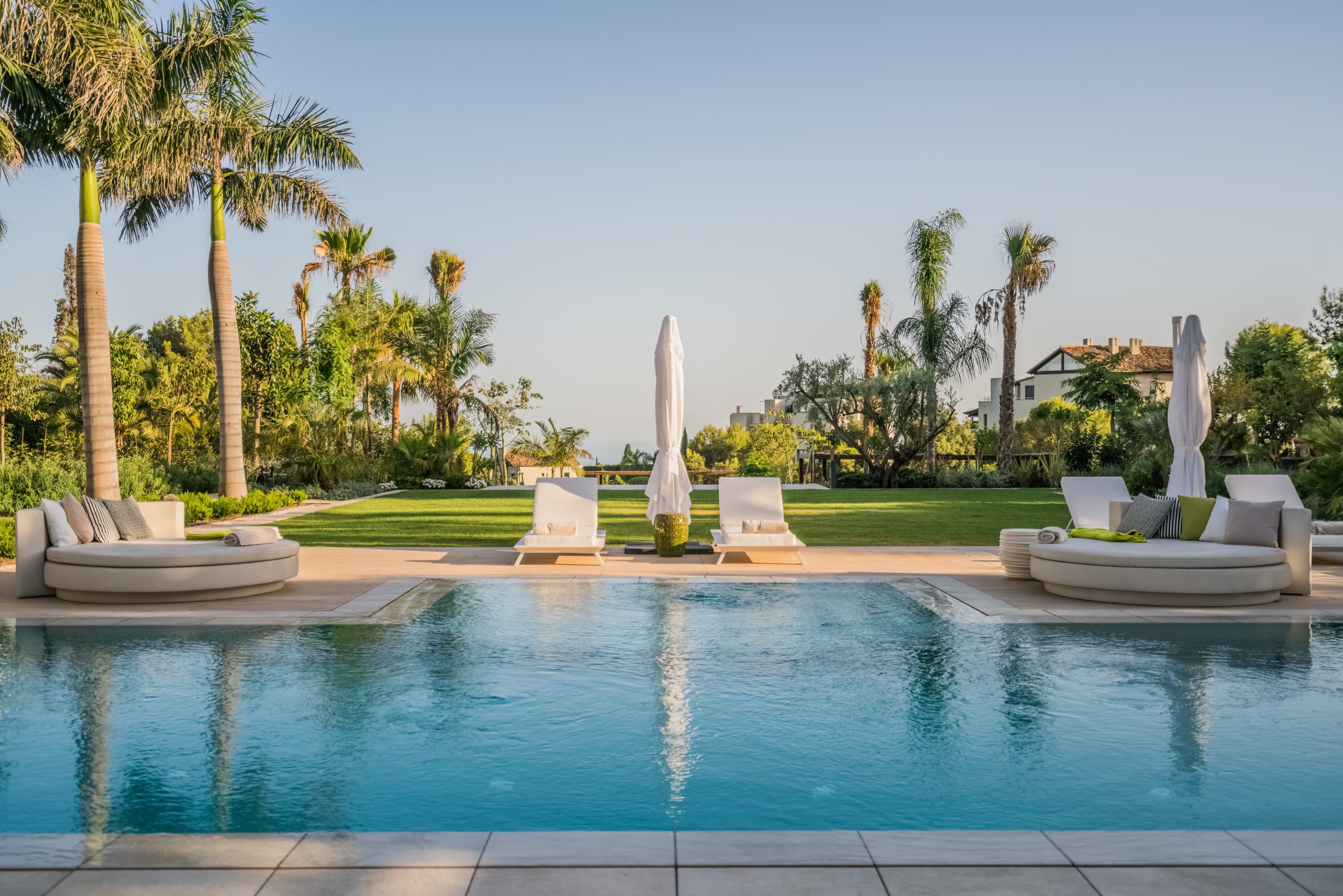 Villa Talaia Garden Pool with Lounging Sofas and Chairs