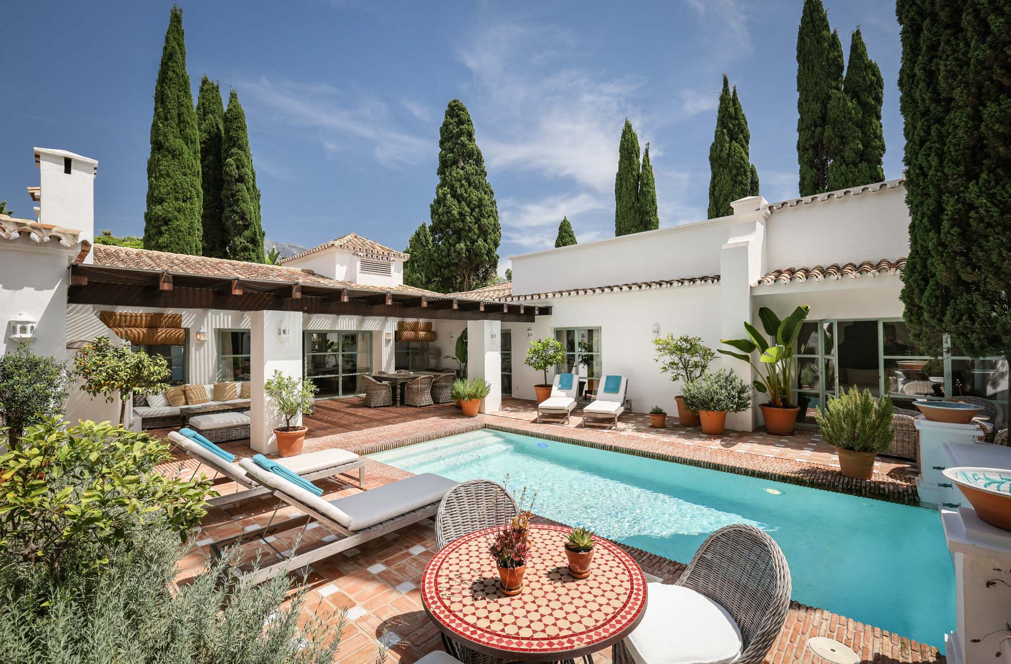 Pool and central courtyard of Villa Romero in Marbella