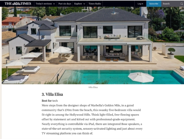 Villa Elisa in The Times 21 Best Villas in Marbella