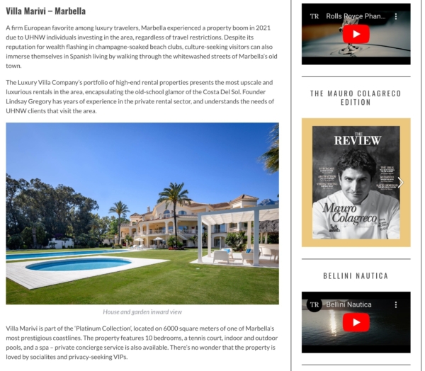 Villa Marivi featured in The Review Magazine