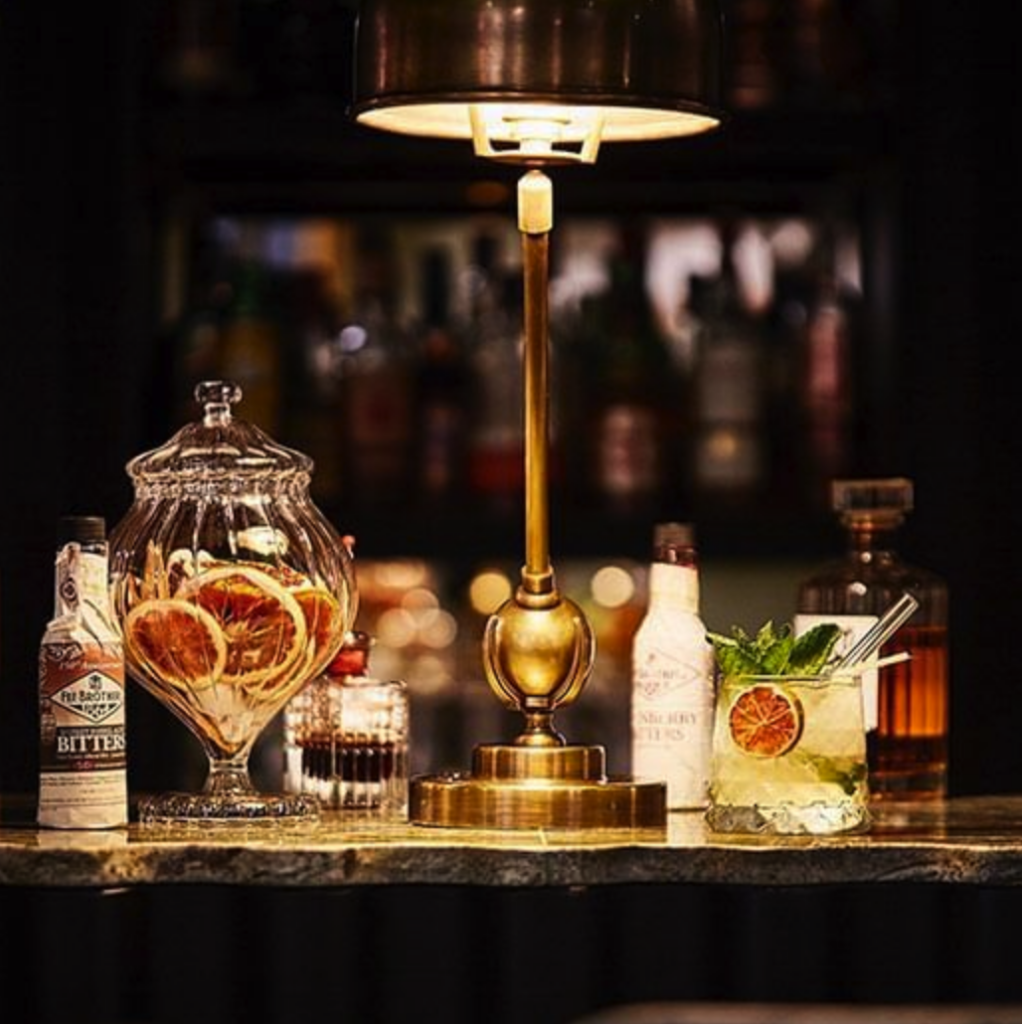 Cocktails on Softly Lit Bar